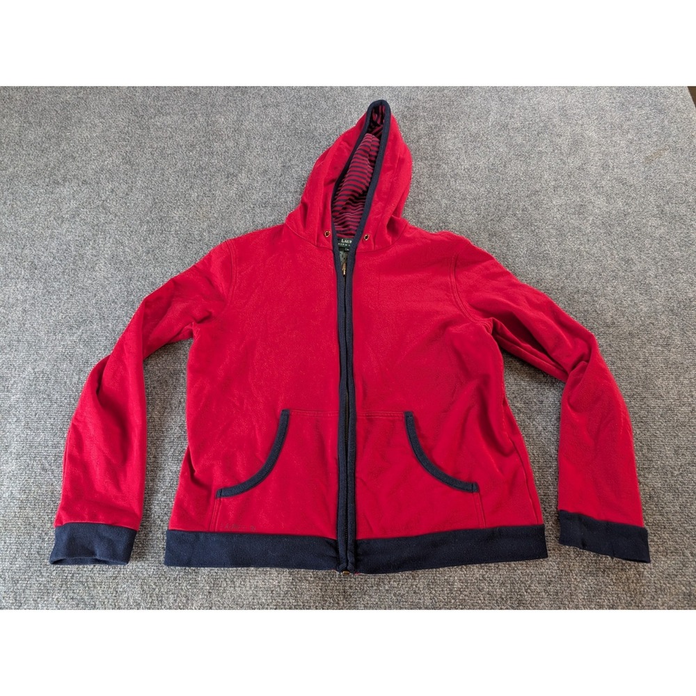 Lauren Ralph Lauren Hoodie Womens Medium Red Full Zip Jacket Cotton